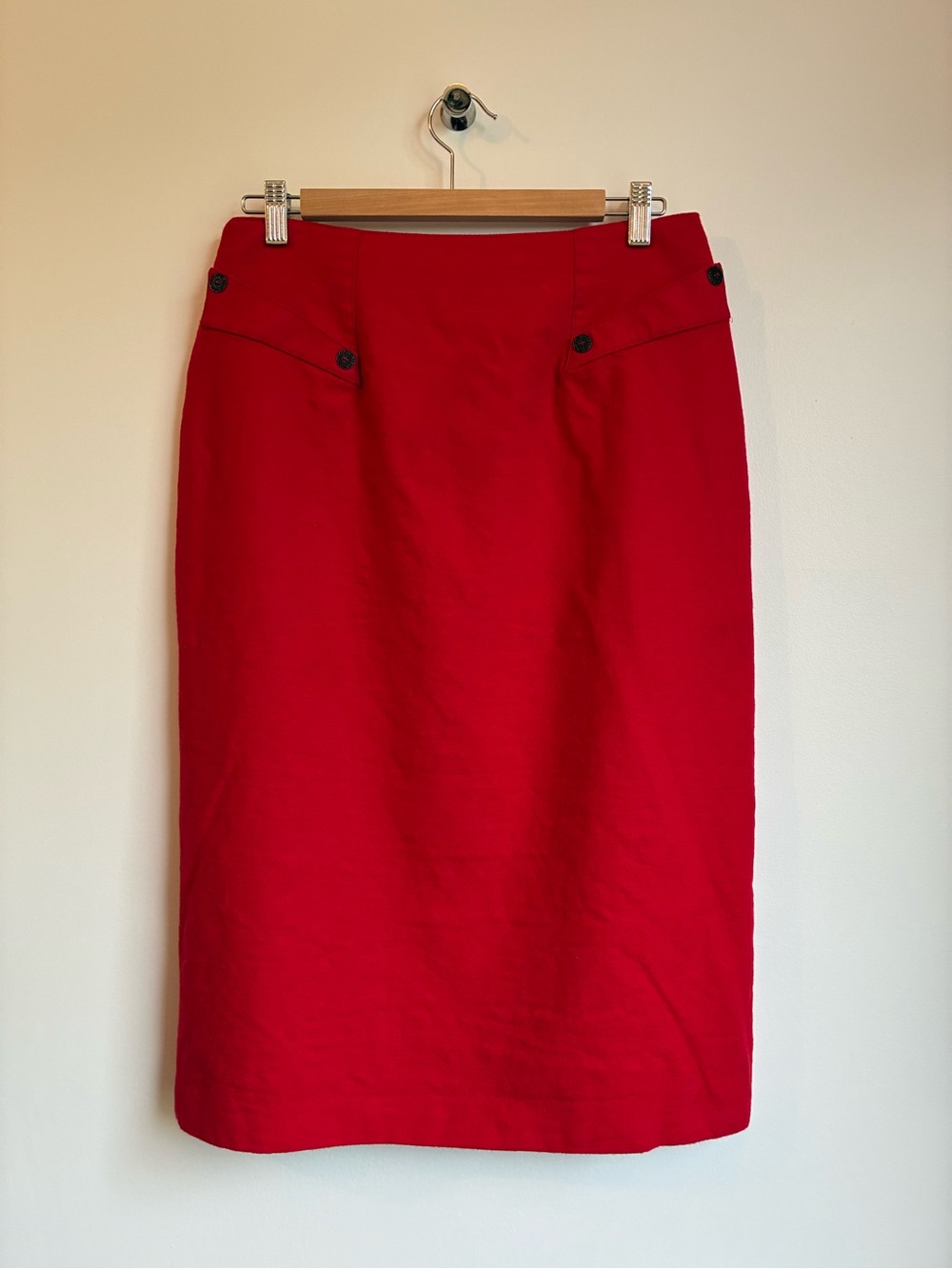 Vintage Audrey Laurent Montreal Red Wool Pencil Skirt Pleated 11/12 M.